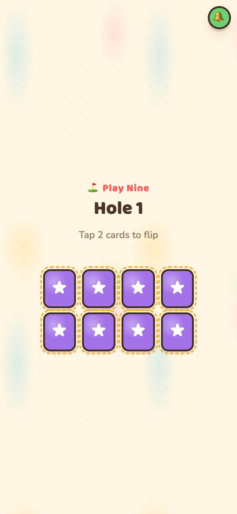 A phone showing a two by four grid of face-down cards with a prompt to tap two of them